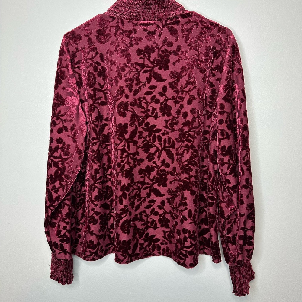 Maurices Velvet Floral Burnout Mock Neck Top Deep Red Size XXL - Picture 6 of 9